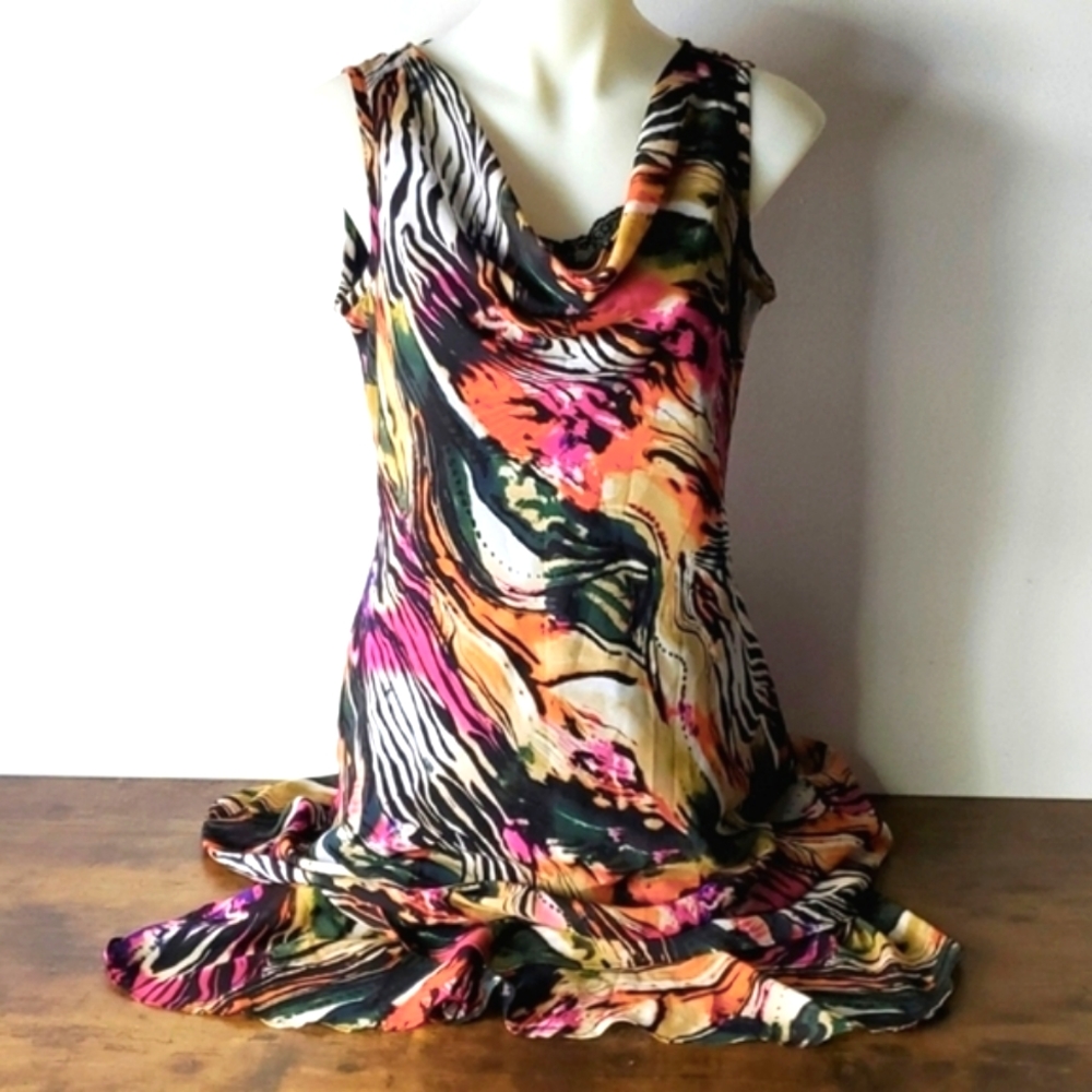 Topical zebra swirly multicolor animal print dress